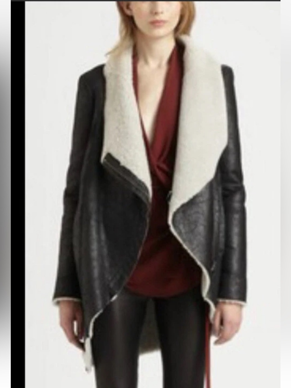 Helmut Lang Brown Shearling-Trim Asymmetrical Jacket - Women - Picture 12 of 16